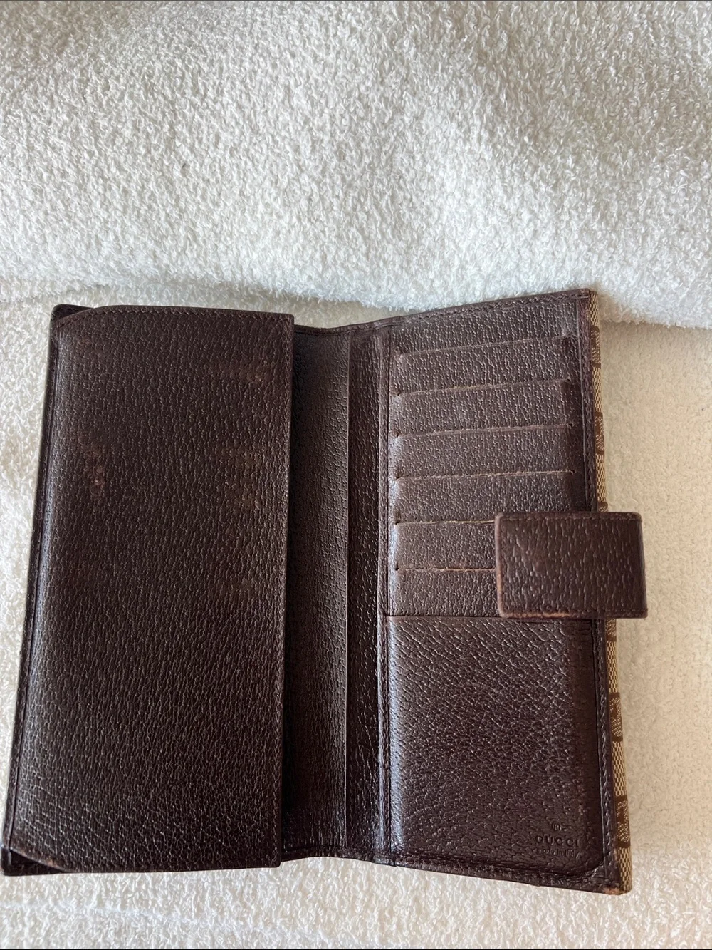 Gucci Beige and Brown GG Canvas Continental Wallet with Signature Snap